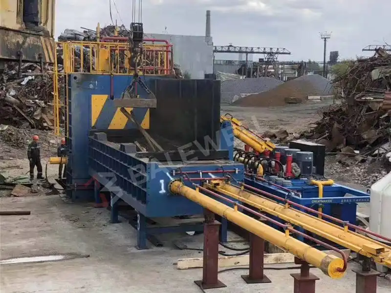 Compressed and sheared metal scrap after processing with the HBS-630 Metal Shear Baler in Kazakhstan, ready for recycling.